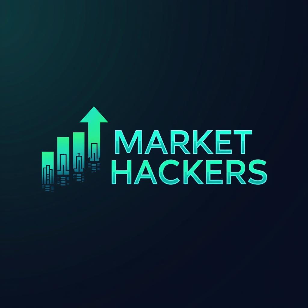 A sophisticated logo design for 'Market Hackers', emphasizing a high-tech trading theme