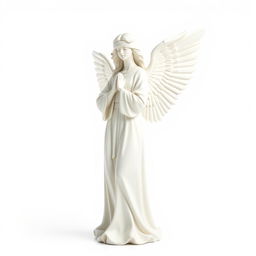 A full view of a standing angel statue depicted against a pristine white background