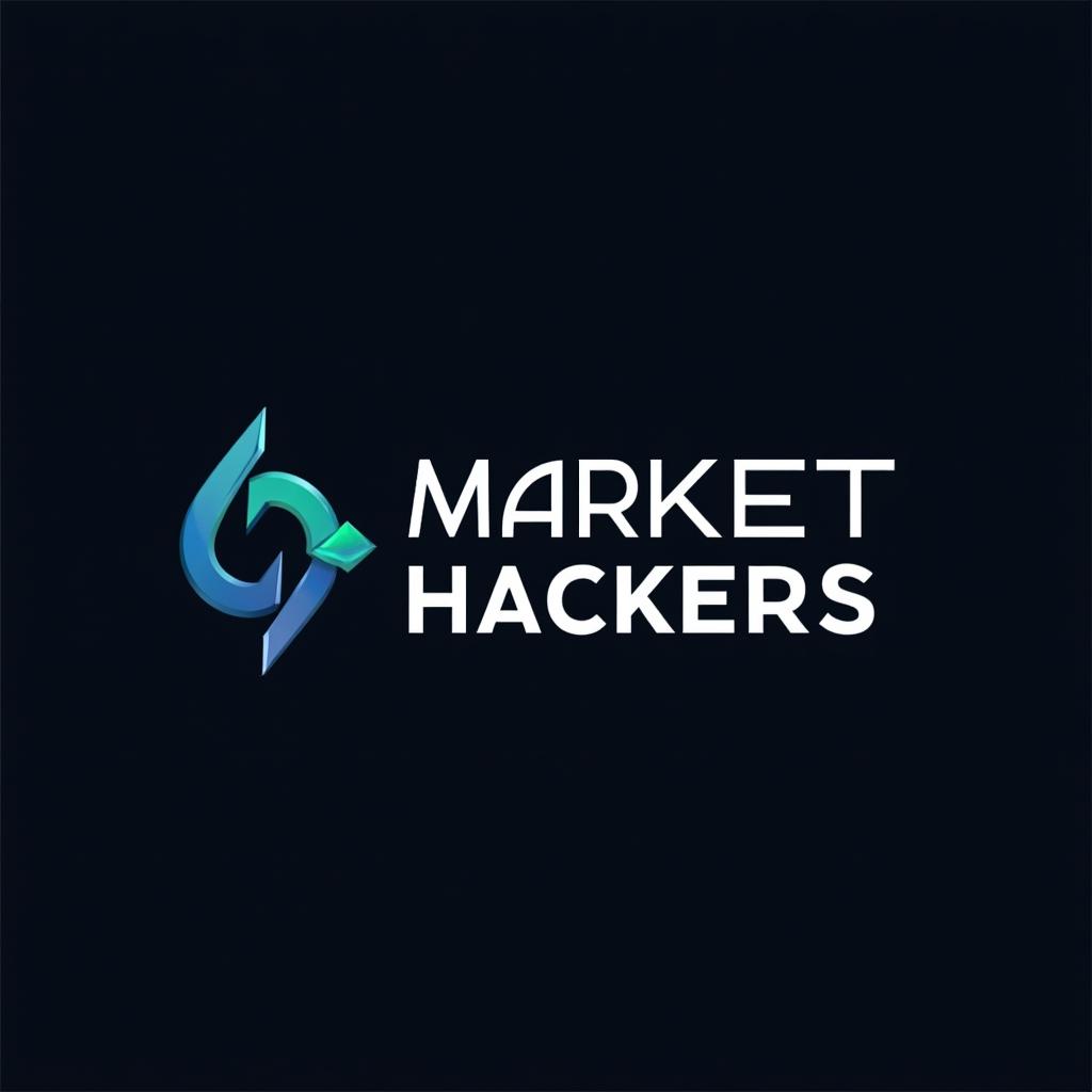 A formal and high-tech logo design for a brand called 'Market Hackers'