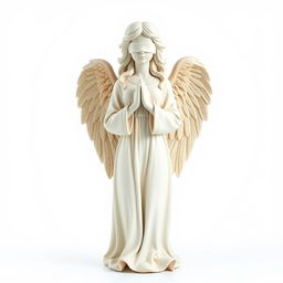 A full view of a standing angel statue depicted against a clean, white background