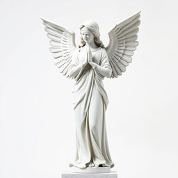 A full view of a majestic standing angel statue set against a clean white background