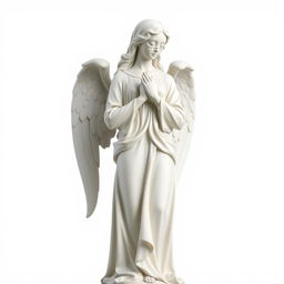 A full view of a majestic standing angel statue set against a clean white background