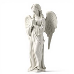 A full view of a majestic standing angel statue set against a clean white background