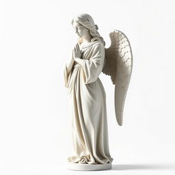 A full view of a majestic standing angel statue set against a clean white background