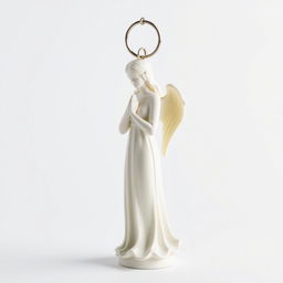 A full view of a standing angel statue designed as a keychain, depicted against a clean white background