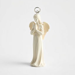 A full view of a standing angel statue designed as a keychain, depicted against a clean white background