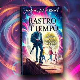 A visually stunning book cover for 'Rastro del Tiempo', designed for a science fiction novel featuring time travel