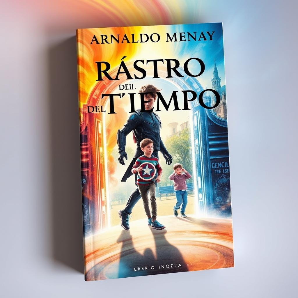 A visually stunning book cover for 'Rastro del Tiempo', designed for a science fiction novel featuring time travel