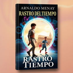 A visually stunning book cover for 'Rastro del Tiempo', designed for a science fiction novel featuring time travel