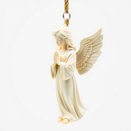 A beautifully detailed full-view sculpture of a standing angel statue designed for a key chain