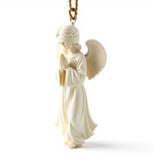 A beautifully detailed full-view sculpture of a standing angel statue designed for a key chain