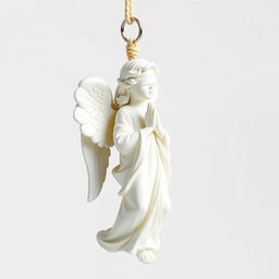 A beautifully detailed full-view sculpture of a standing angel statue designed for a key chain