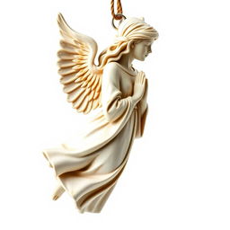 A beautifully detailed full-view sculpture of a standing angel woman statue designed for a key chain