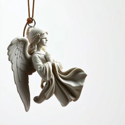 A beautifully detailed full-view sculpture of a standing angel woman statue designed for a key chain