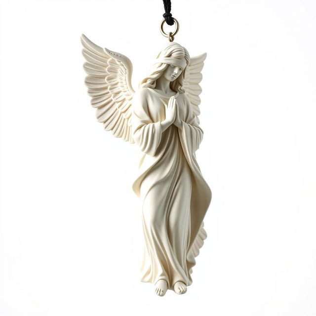 A beautifully detailed full-view sculpture of a standing angel woman statue designed for a key chain