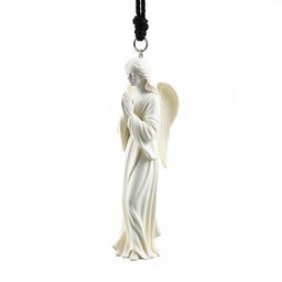 A beautifully detailed full-view sculpture of a standing angel woman statue designed for a key chain