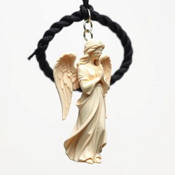 A beautifully detailed full-view sculpture of a standing angel woman statue designed for a key chain