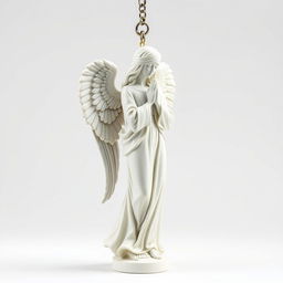 A beautifully detailed full-view sculpture of a standing angel woman statue designed for a key chain