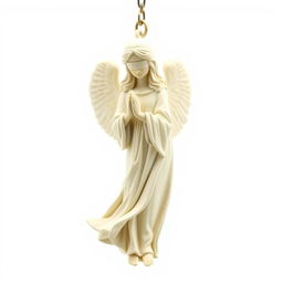 A beautifully detailed full-view sculpture of a standing angel woman statue designed for a key chain