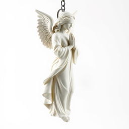 A beautifully detailed full-view sculpture of a standing angel woman statue designed for a key chain