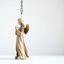 A full view of a standing angel woman statue designed for a key chain, featuring a serene expression and a blindfold covering her eyes