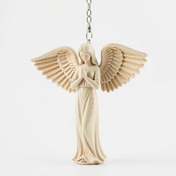 A full view of a standing angel woman statue designed for a key chain, featuring a graceful appearance with a blindfold over her eyes