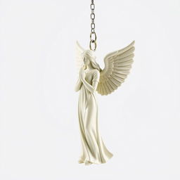 A full view of a standing angel woman statue designed for a key chain