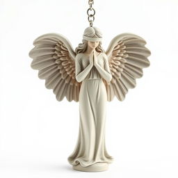 A full view of a standing angel woman statue designed for a key chain