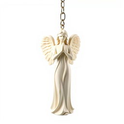 A full view of a standing angel woman statue designed for a key chain