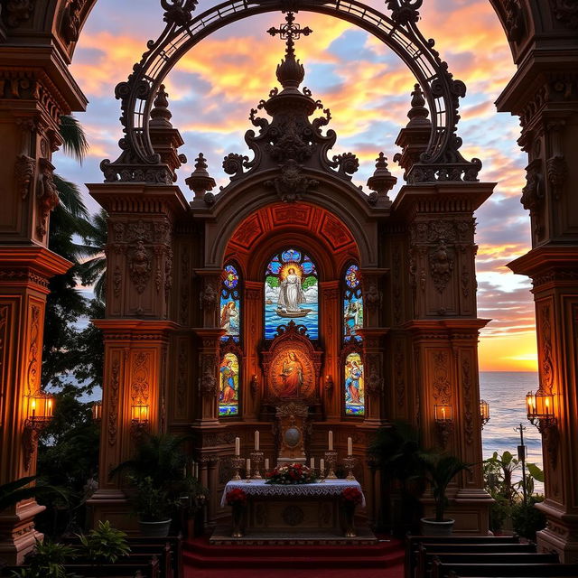 A beautifully ornate and vibrant capela (chapel) dedicated to Nossa Senhora dos Navegantes, showcasing intricate baroque architecture with detailed carvings