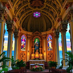 A beautifully ornate and vibrant capela (chapel) dedicated to Nossa Senhora dos Navegantes, showcasing intricate baroque architecture with detailed carvings