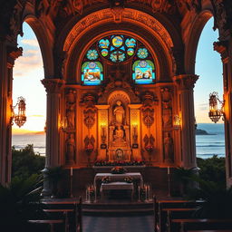 A beautifully ornate and vibrant capela (chapel) dedicated to Nossa Senhora dos Navegantes, showcasing intricate baroque architecture with detailed carvings