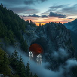 A picturesque mountain scene featuring a large vehicle tunnel