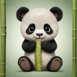 Design an adorable baby panda, with large, curious eyes, munching on a bamboo shoot, exuding the ultimate level of cuteness.