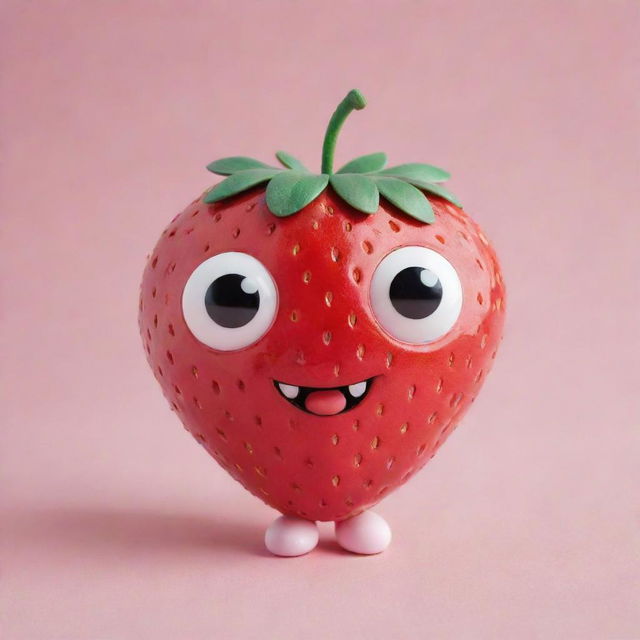 Create an adorable, bright and colorful strawberry character, with big, twinkling eyes and a charming smile.