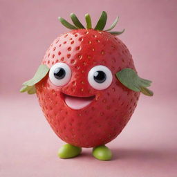 Create an adorable, bright and colorful strawberry character, with big, twinkling eyes and a charming smile.