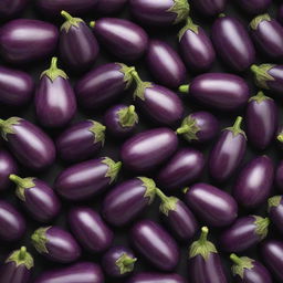 An intricate pattern composed entirely of beautiful, purple eggplants of different sizes.