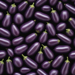 An intricate pattern composed entirely of beautiful, purple eggplants of different sizes.