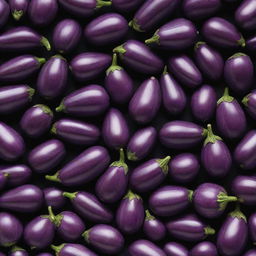 An intricate pattern composed entirely of beautiful, purple eggplants of different sizes.