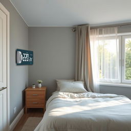 An inviting bedroom designed for an elderly individual, showcasing a well-ventilated and comfortable environment