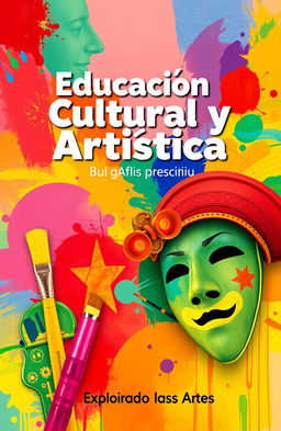 A colorful and vibrant cover design for an educational book titled 'Educación Cultural y Artística'