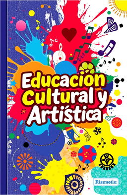 A vibrant and engaging cover design for an educational book titled 'Educación Cultural y Artística'