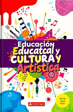 A vibrant and engaging cover design for an educational book titled 'Educación Cultural y Artística'