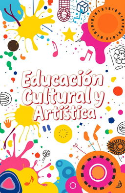 A vibrant and engaging cover design for an educational book titled 'Educación Cultural y Artística'