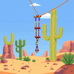 Pixel art illustration of a fun zip line viewed from a side profile perspective