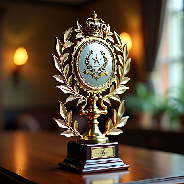 A stunning and beautifully crafted award, featuring an intricate design with gold and silver accents