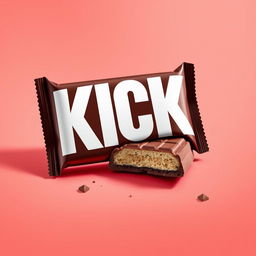 A chocolate bar packaging design featuring prominent white letters spelling 'KICK' on the front