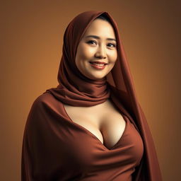 A mature Asian woman wearing a stylish hijab, radiating confidence and grace