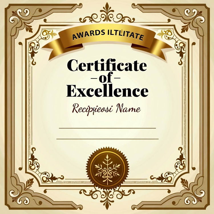 A beautifully designed award certificate with elegant borders and intricate patterns