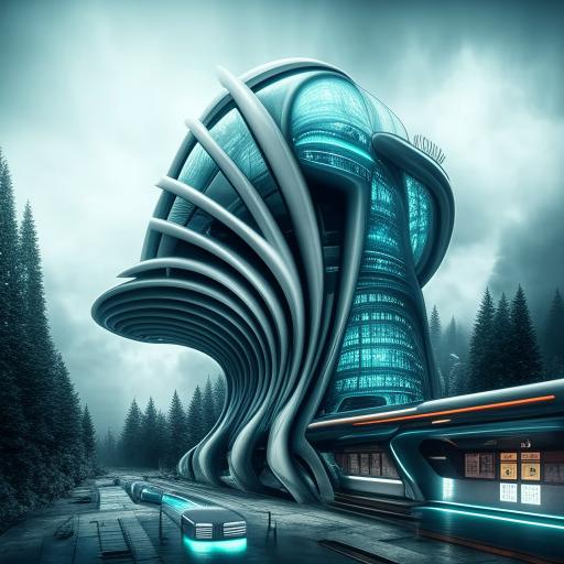 A supernatural and advanced futuristic bus station that transcends natural ideas